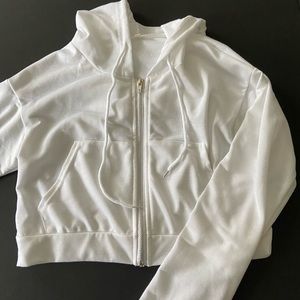 white cropped zip up jacket